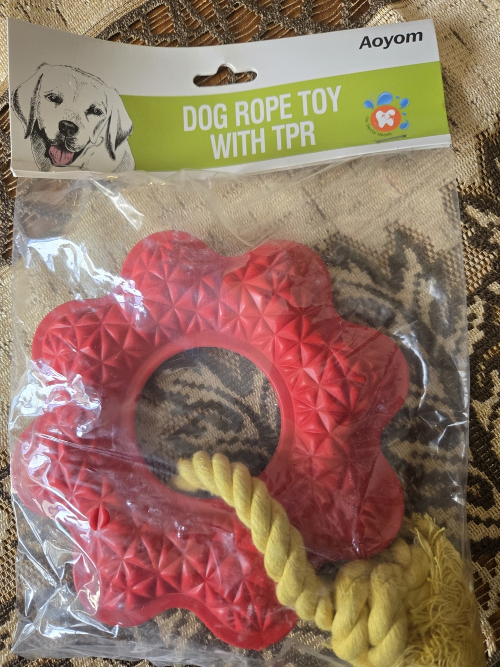 Red TPR Dog Rope Toy with Yellow Rope